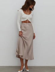 SATIN MIDI SKIRT